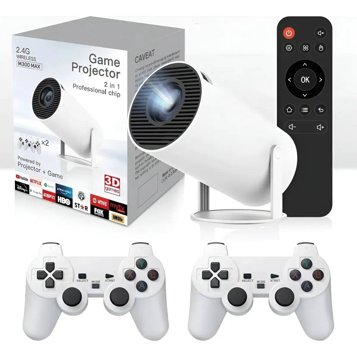 Mini Proyector PRO-GGBN938 Ultra HD + Tv Box Android + Juegos retro + 2 Joystick